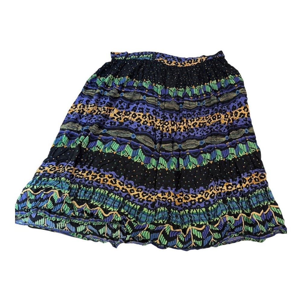 Boho Eclectic Belma New York Skirt‎ OS Multicolor Rayon Tiered Mixed Print Midi